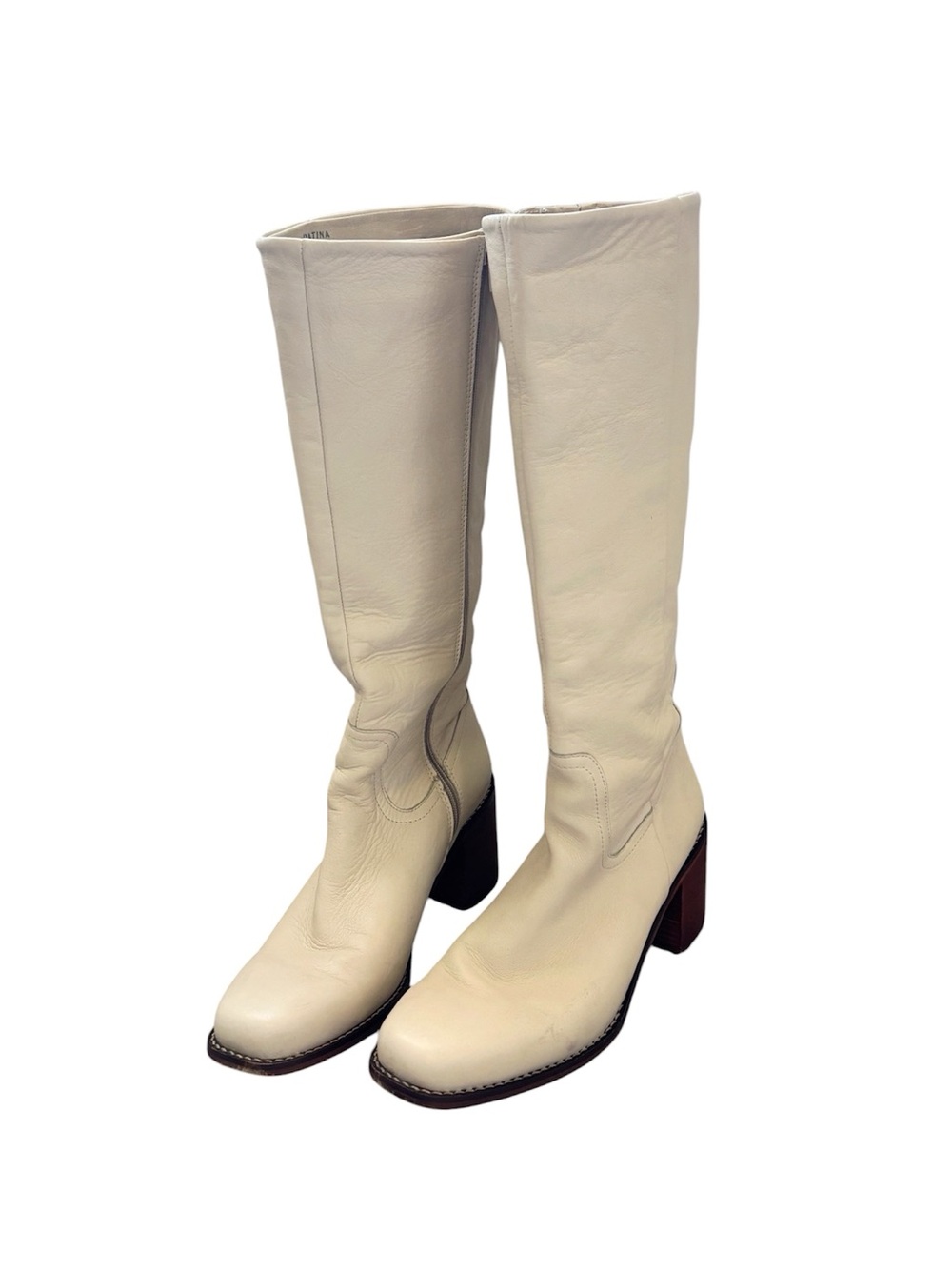 Patina Cream White Knee High Leather Campus Boots 10